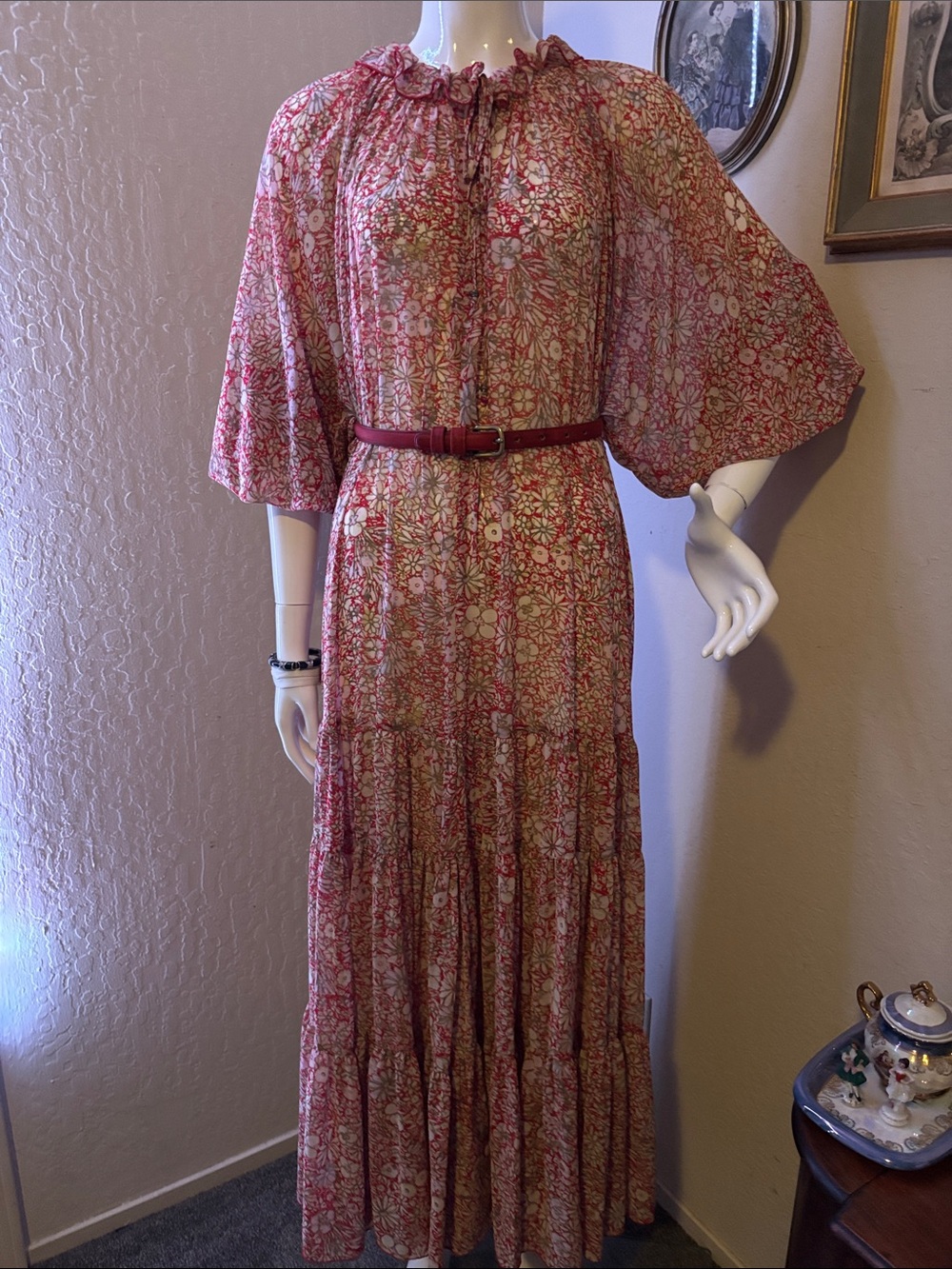 Free People Red Floral Tie-Front Maxi Dress - Picture 6 of 7